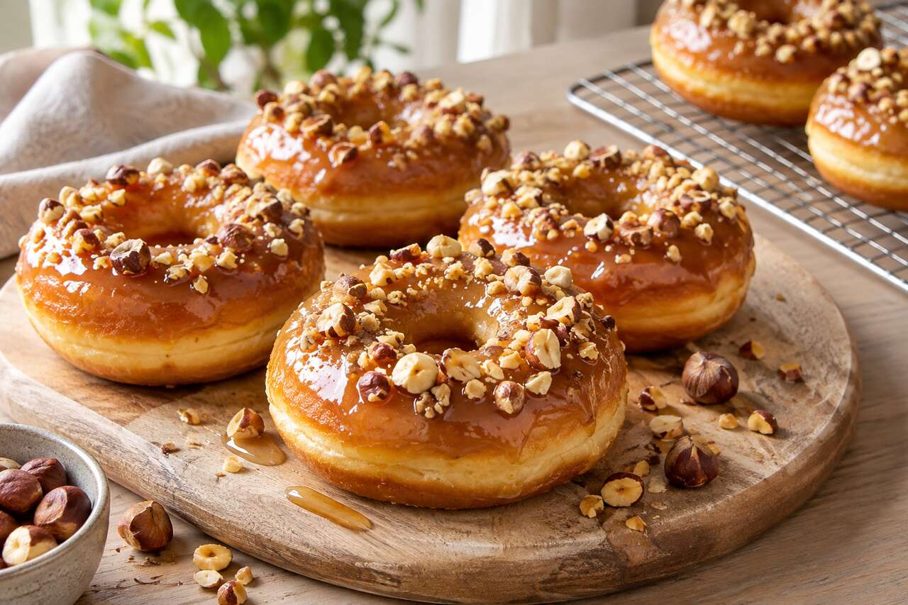 Recette de donuts maison au glaçage sirop d'érable et noisettes