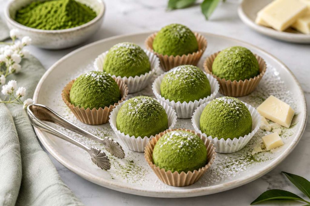 Recette de truffes au chocolat blanc et au thé vert matcha