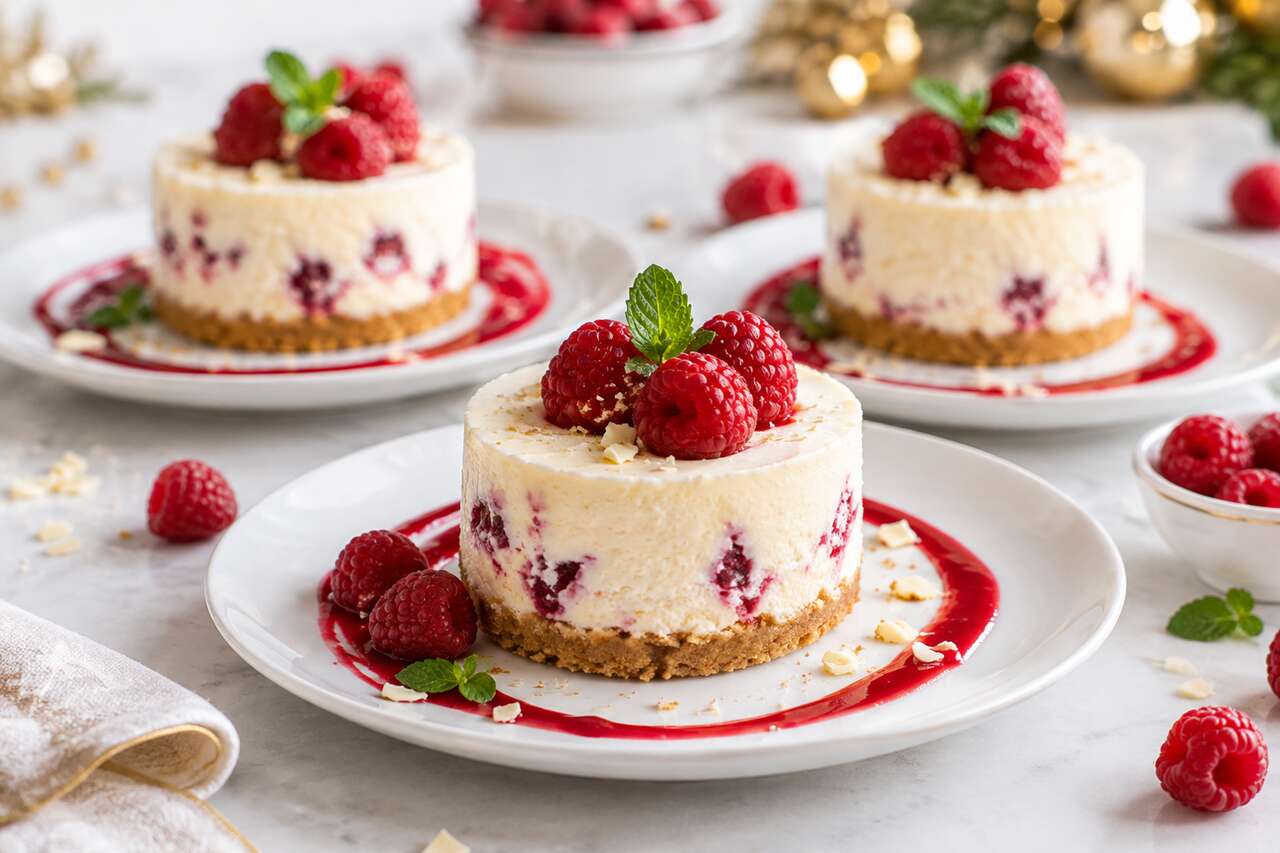 Recette de petits cheesecakes au chocolat blanc et framboises