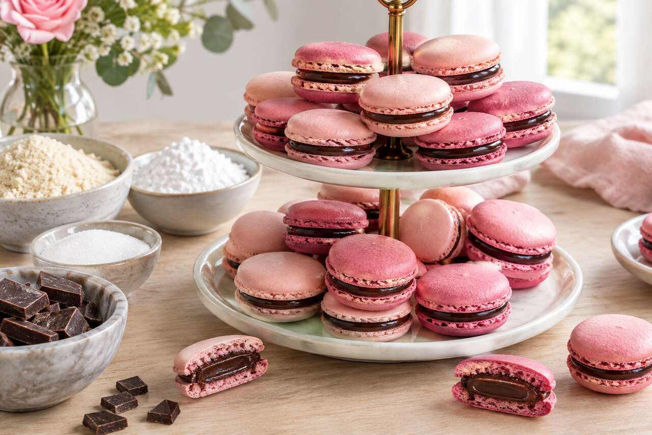 Recette de macarons roses à la ganache au chocolat