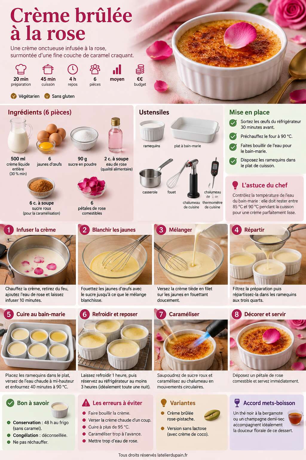 Fiche recette Recette de crèmes brûlées à la rose Fiche recette Recette de crèmes brûlées à la rose