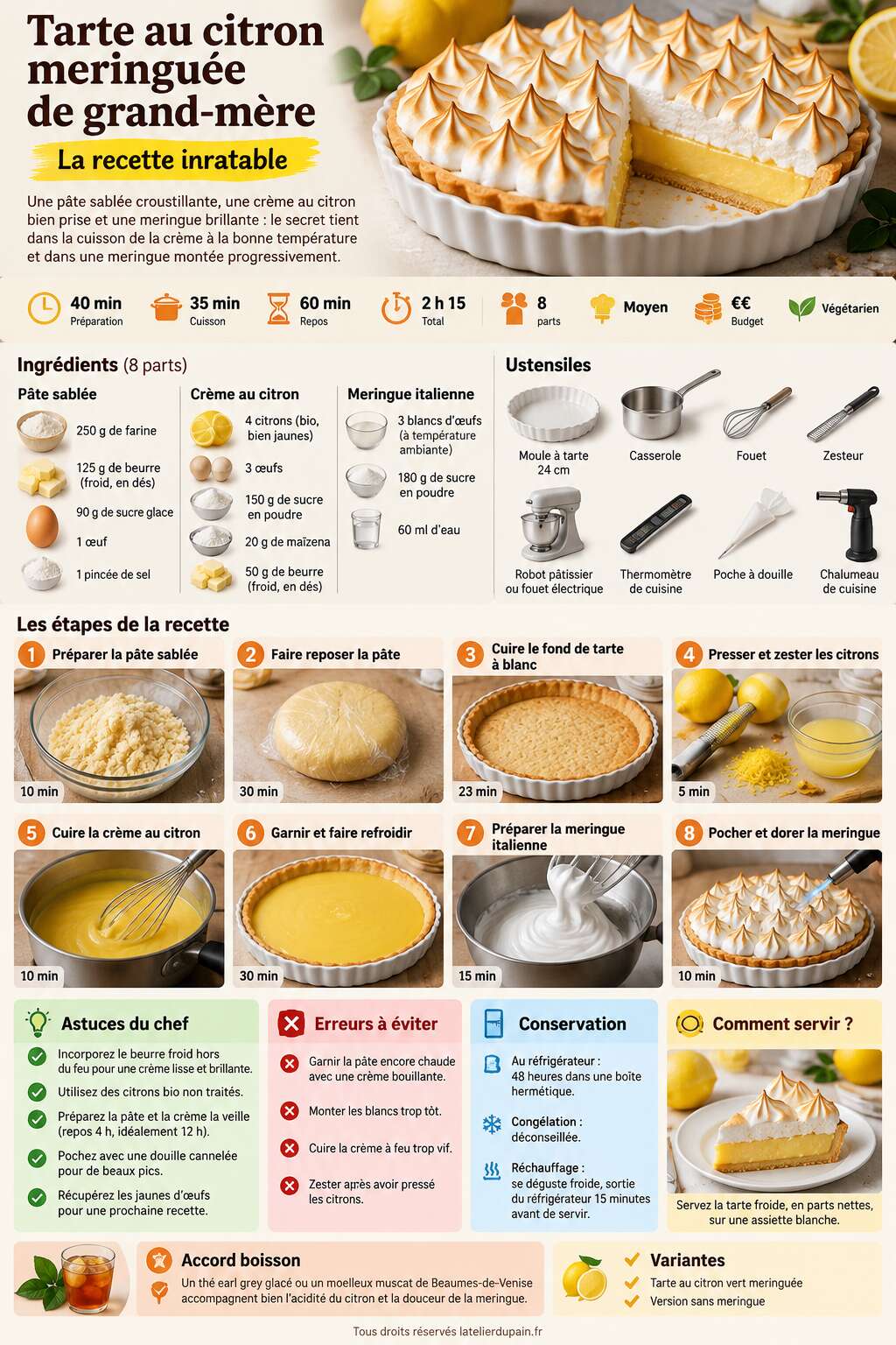 Fiche recette Tarte au citron meringu&eacute;e de grand-m&egrave;re : la recette inratable