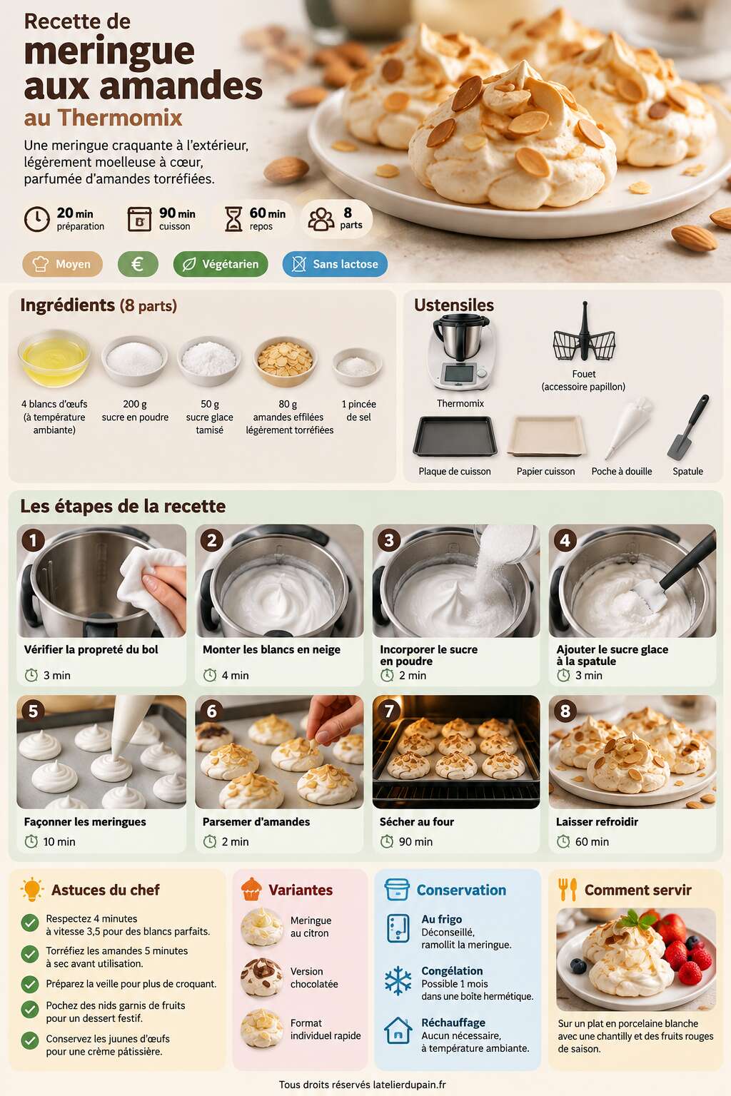 Fiche recette Recette de meringue aux amandes au Thermomix Fiche recette Recette de meringue aux amandes au Thermomix