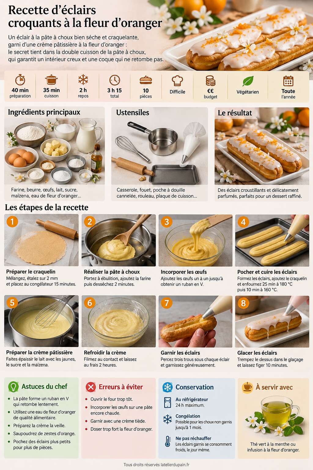 Fiche recette Recette d'&eacute;clairs croquants &agrave; la fleur d'oranger