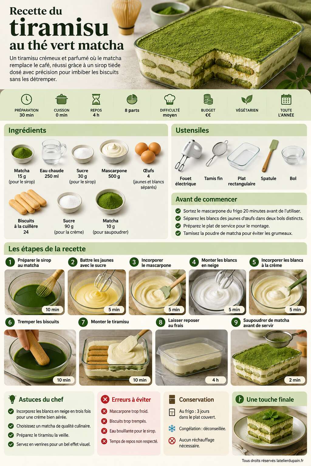 Fiche recette Recette du tiramisu au th&eacute; vert matcha