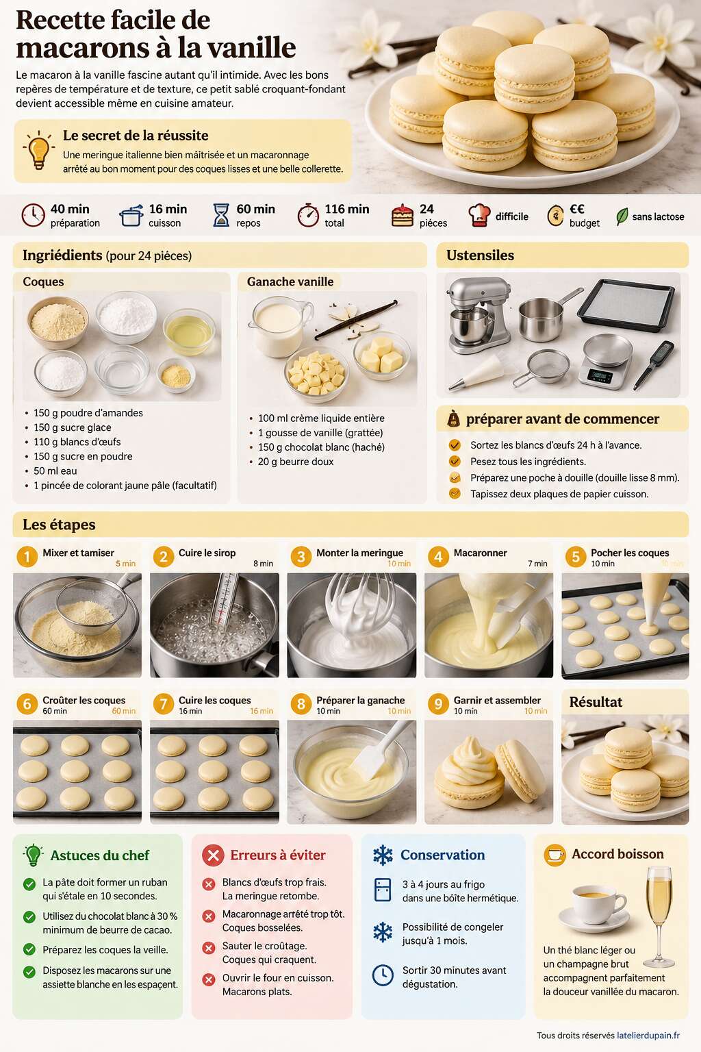 Fiche recette Recette facile de macarons à la vanille Fiche recette Recette facile de macarons à la vanille